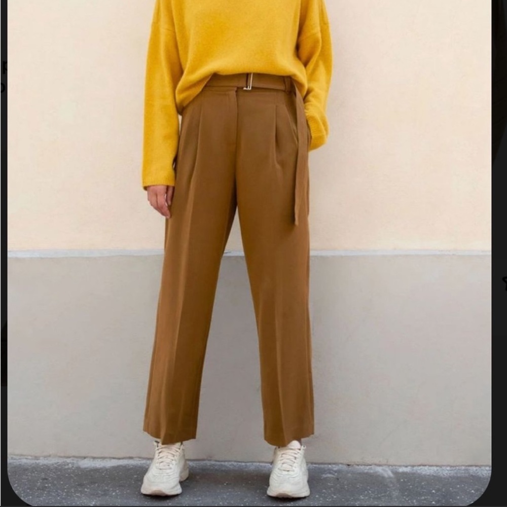 The Frankie Shop Pleated Belted Trousers in Chocolate Brown